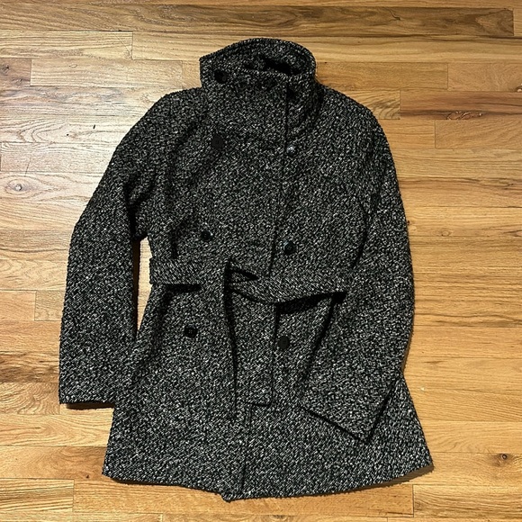 Calvin Klein Tweed Wool Winter Coat with Belt, Black and White Marled, Size XS/S - Picture 8 of 13
